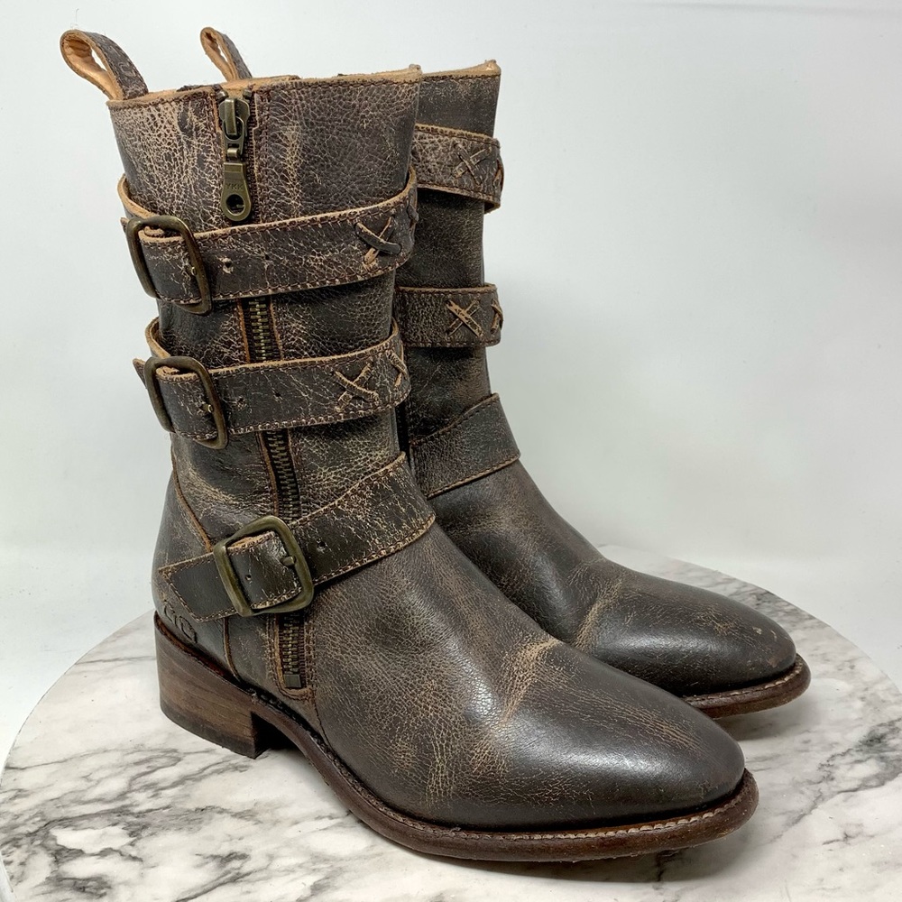 Bed Stu Blanchett Braid Buckle Strap Mid Calf Leather Boots 7 Bohemian Moto Boho - Picture 1 of 16